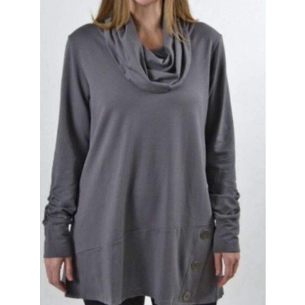 Chalet et Cici Blue Cowl Neck Ruched Tunic SZ SM Lagenlook Oversized Capsule